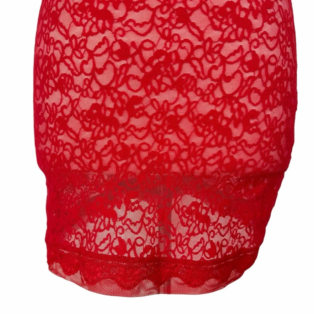 Victorias Secret Vintage Y2K Red Sheer Floral Lace Bodycon Mini Slip Dress Small
